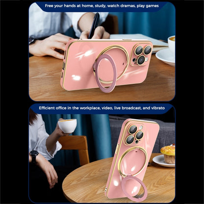 For iPhone 13 Pro Multifunction Electroplating MagSafe Holder Phone Case(Pink) - iPhone 13 Pro Cases by PMC Jewellery | Online Shopping South Africa | PMC Jewellery