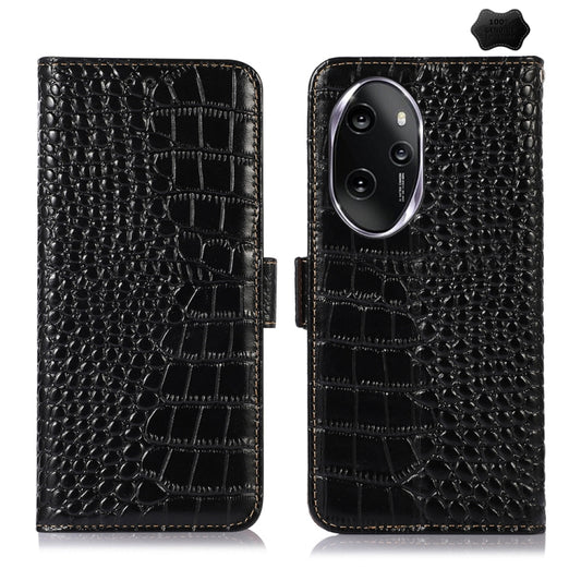 For Honor 100 Pro Crocodile Top Layer Cowhide Leather Phone Case(Black) - Honor Cases by PMC Jewellery | Online Shopping South Africa | PMC Jewellery | Buy Now Pay Later Mobicred