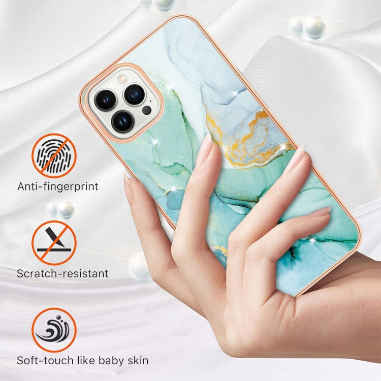 For iPhone 16 Pro Electroplating Marble Pattern Dual-side IMD TPU Shockproof Phone Case (Green 003) - iPhone 16 Pro Cases by PMC TechLife | Online Shopping South Africa | PMC TechLife | Buy Now Pay Later Mobicred