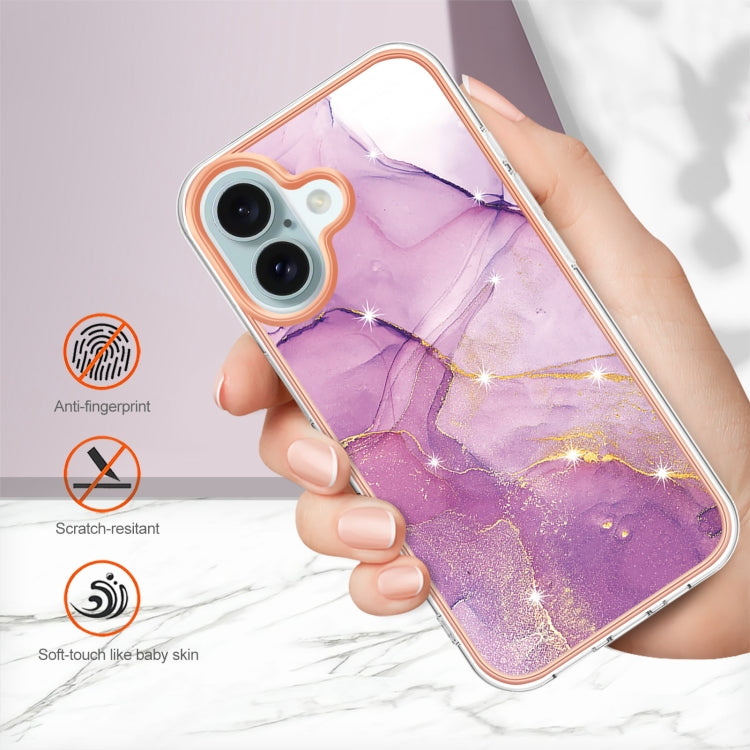 For iPhone 16 Plus Electroplating Marble Pattern Dual-side IMD TPU Shockproof Phone Case (Purple 001) - iPhone 16 Plus Cases by PMC TechLife | Online Shopping South Africa | PMC TechLife | Buy Now Pay Later Mobicred