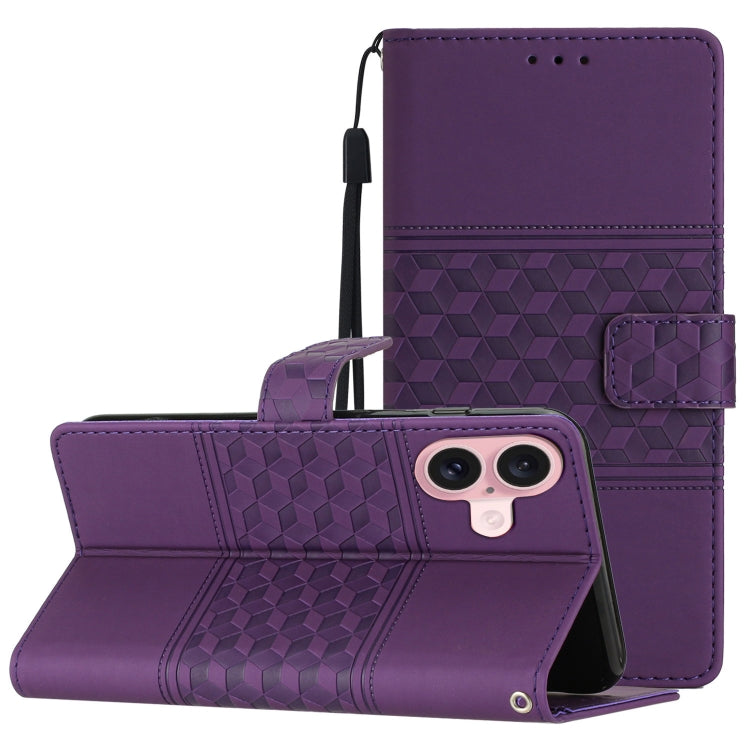 For iPhone 16 Diamond Embossed Skin Feel Leather Phone Case(Purple) - iPhone 16 Cases by PMC TechLife | Online Shopping South Africa | PMC TechLife | Buy Now Pay Later Mobicred