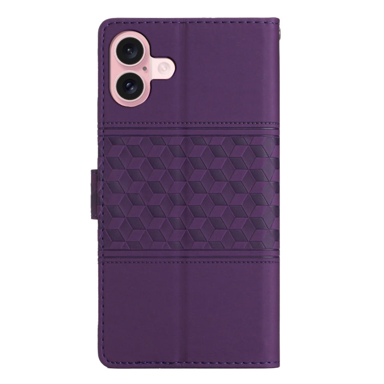 For iPhone 16 Plus Diamond Embossed Skin Feel Leather Phone Case(Purple) - iPhone 16 Plus Cases by PMC TechLife | Online Shopping South Africa | PMC TechLife | Buy Now Pay Later Mobicred