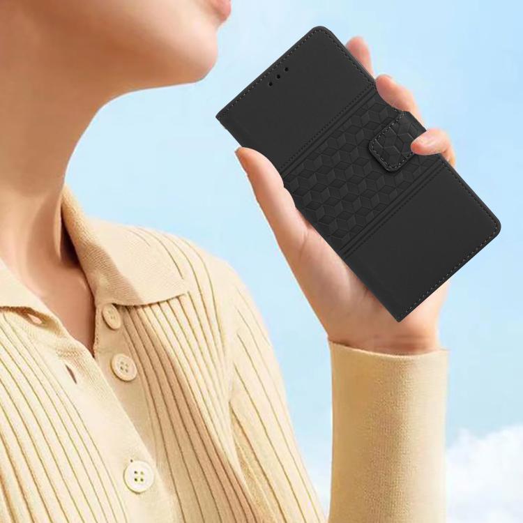 For iPhone 16e Diamond Embossed Skin Feel Leather Phone Case(Black) - iPhone 16e Cases by PMC TechLife | Online Shopping South Africa | PMC TechLife | Buy Now Pay Later Mobicred