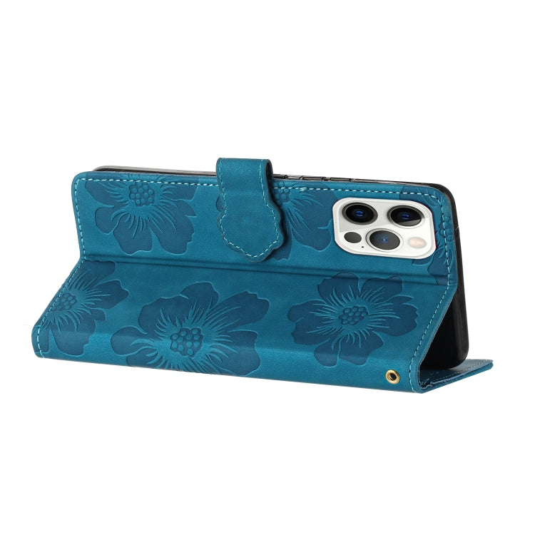 For iPhone 16 Pro Flower Embossing Pattern Leather Phone Case(Blue) - iPhone 16 Pro Cases by PMC Jewellery | Online Shopping South Africa | PMC Jewellery | Buy Now Pay Later Mobicred