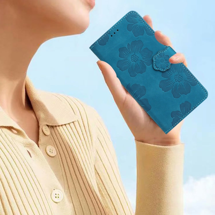 For iPhone 16 Pro Flower Embossing Pattern Leather Phone Case(Blue) - iPhone 16 Pro Cases by PMC TechLife | Online Shopping South Africa | PMC TechLife | Buy Now Pay Later Mobicred