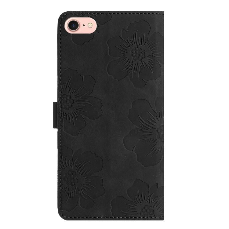For iPhone 16e Flower Embossing Pattern Leather Phone Case(Black) - iPhone 16e Cases by PMC TechLife | Online Shopping South Africa | PMC TechLife | Buy Now Pay Later Mobicred