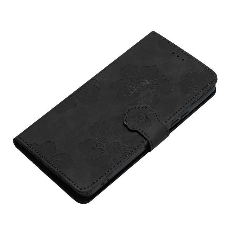 For iPhone 16e Flower Embossing Pattern Leather Phone Case(Black) - iPhone 16e Cases by PMC TechLife | Online Shopping South Africa | PMC TechLife | Buy Now Pay Later Mobicred