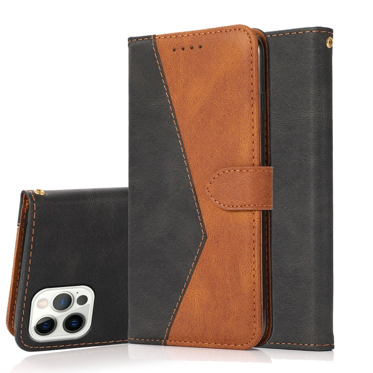 For iPhone 16 Pro Dual-color Stitching Leather Phone Case(Black Brown) - iPhone 16 Pro Cases by PMC TechLife | Online Shopping South Africa | PMC TechLife | Buy Now Pay Later Mobicred