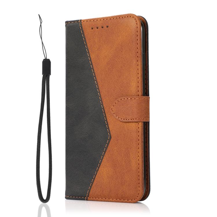 For iPhone 16e Dual-color Stitching Leather Phone Case(Black Brown) - iPhone 16e Cases by PMC TechLife | Online Shopping South Africa | PMC TechLife | Buy Now Pay Later Mobicred