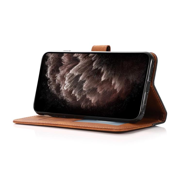 For iPhone 16e Dual-color Stitching Leather Phone Case(Black Brown) - iPhone 16e Cases by PMC TechLife | Online Shopping South Africa | PMC TechLife | Buy Now Pay Later Mobicred