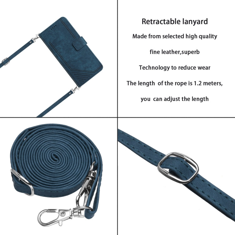 For Samsung Galaxy S24 Ultra Skin Feel Stripe Pattern Leather Phone Case with Long Lanyard(Blue) - Galaxy S24 Ultra 5G Cases by PMC TechLife | Online Shopping South Africa | PMC TechLife | Buy Now Pay Later Mobicred
