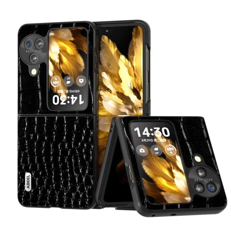 For OPPO Find N3 Flip ABEEL Genuine Leather Crocodile Pattern Black Edge Phone Case(Black) - Find N3 Flip Cases by PMC Jewellery | Online Shopping South Africa | PMC Jewellery | Buy Now Pay Later Mobicred