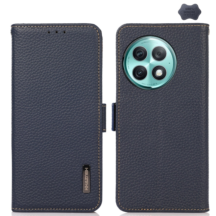For OnePlus Ace 2 Pro KHAZNEH Side-Magnetic Litchi Genuine Leather RFID Phone Case(Blue) - OnePlus Cases by PMC TechLife | Online Shopping South Africa | PMC TechLife | Buy Now Pay Later Mobicred
