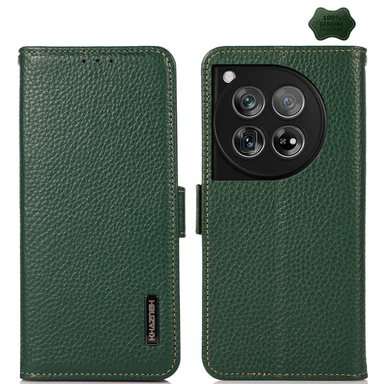 For OnePlus 12 KHAZNEH Side-Magnetic Litchi Genuine Leather RFID Phone Case(Green) - OnePlus Cases by PMC TechLife | Online Shopping South Africa | PMC TechLife | Buy Now Pay Later Mobicred