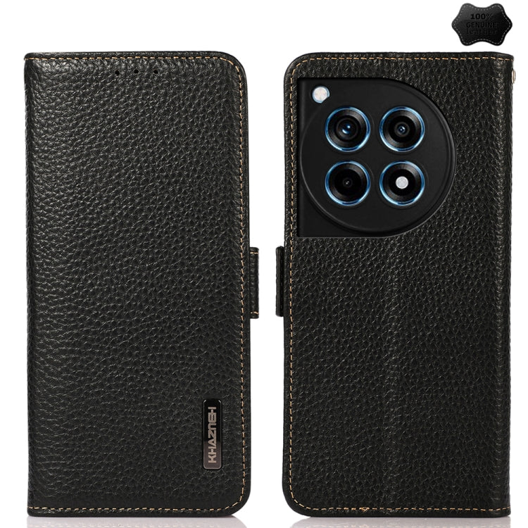 For OnePlus 12R KHAZNEH Side-Magnetic Litchi Genuine Leather RFID Phone Case(Black) - OnePlus Cases by PMC TechLife | Online Shopping South Africa | PMC TechLife | Buy Now Pay Later Mobicred