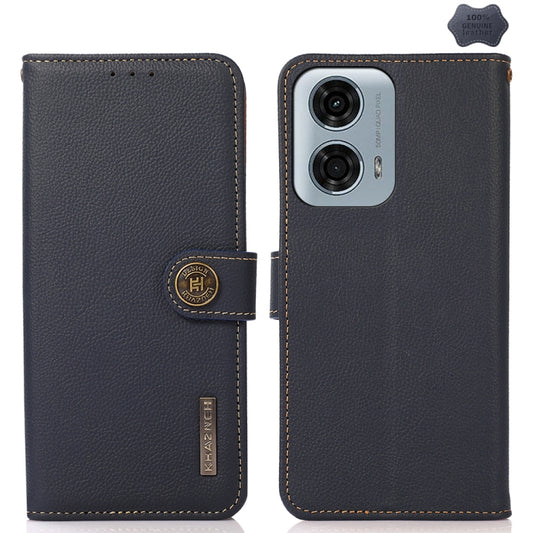 For Motorola Moto G24 KHAZNEH Custer Genuine Leather RFID Phone Case(Blue) - Motorola Cases by PMC Jewellery | Online Shopping South Africa | PMC Jewellery | Buy Now Pay Later Mobicred