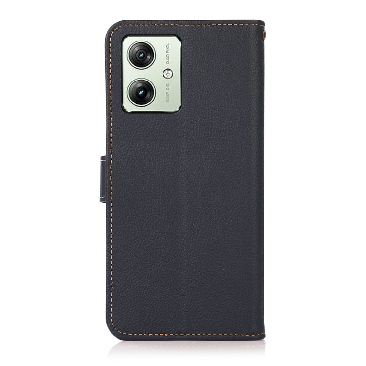 For Motorola Moto G64 5G KHAZNEH Custer Genuine Leather RFID Phone Case(Blue) - Motorola Cases by PMC TechLife | Online Shopping South Africa | PMC TechLife | Buy Now Pay Later Mobicred