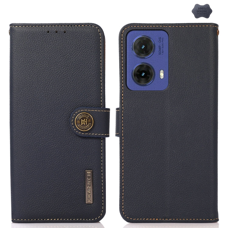 For Motorola Moto G85 KHAZNEH Custer Genuine Leather RFID Phone Case(Blue) - Motorola Cases by PMC TechLife | Online Shopping South Africa | PMC TechLife | Buy Now Pay Later Mobicred