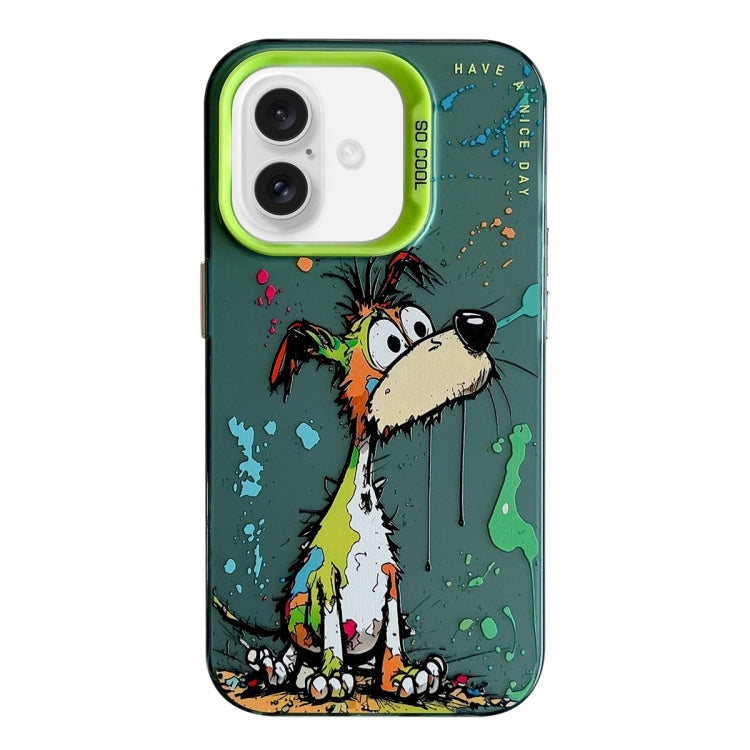 For iPhone 16 Animal Pattern Oil Painting Series PC + TPU Phone Case(Green Dog) - iPhone 16 Cases by PMC Jewellery | Online Shopping South Africa | PMC Jewellery | Buy Now Pay Later Mobicred