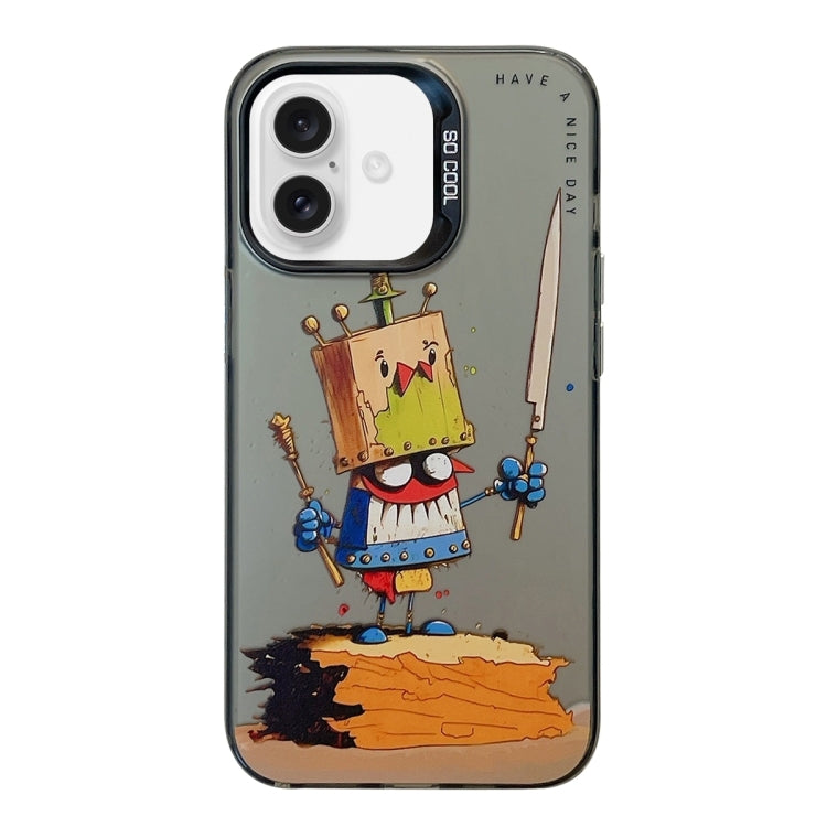 For iPhone 16 Animal Pattern Oil Painting Series PC + TPU Phone Case(Clown) - iPhone 16 Cases by PMC TechLife | Online Shopping South Africa | PMC TechLife | Buy Now Pay Later Mobicred