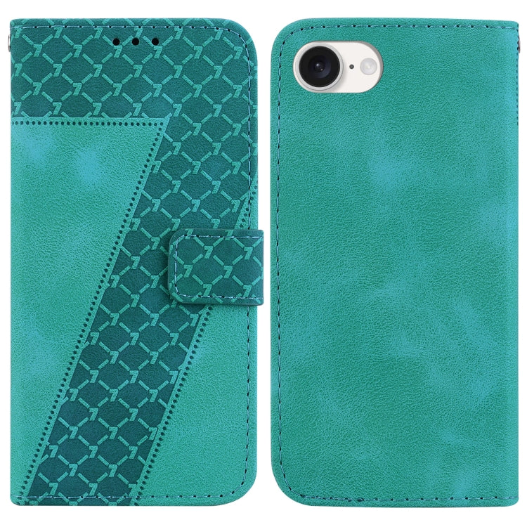 For iPhone 16e Seven-shaped Embossed Leather Phone Case(Green) - iPhone 16e Cases by PMC TechLife | Online Shopping South Africa | PMC TechLife | Buy Now Pay Later Mobicred