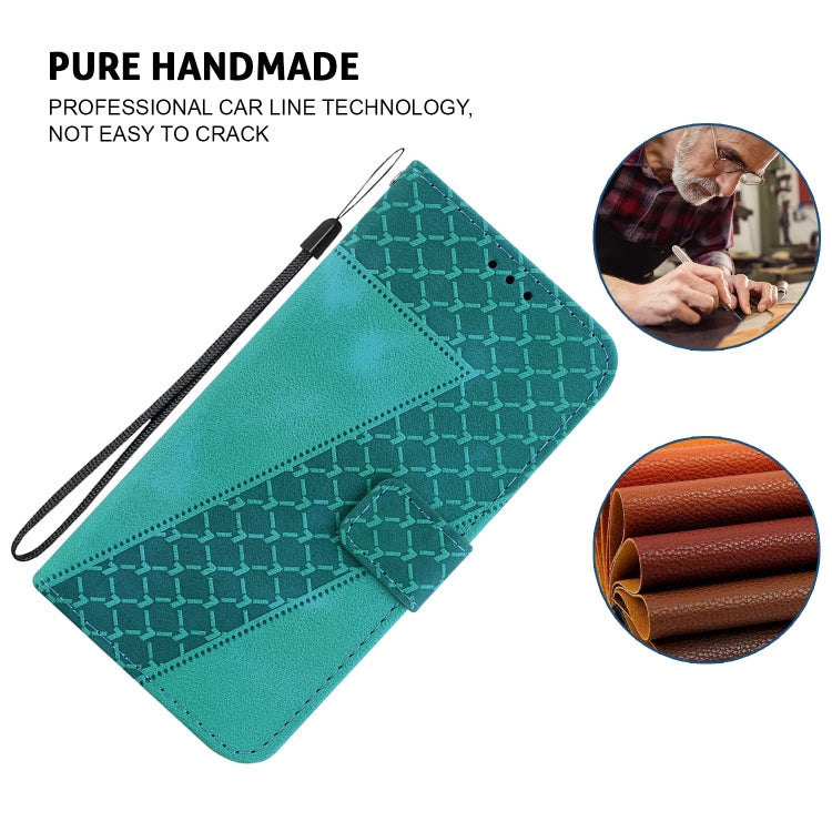 For iPhone 16e Seven-shaped Embossed Leather Phone Case(Green) - iPhone 16e Cases by PMC TechLife | Online Shopping South Africa | PMC TechLife | Buy Now Pay Later Mobicred