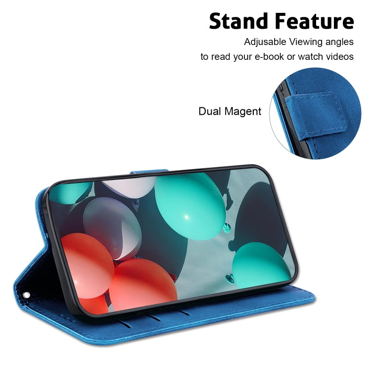 For iPhone 16e Seven-shaped Embossed Leather Phone Case(Blue) - iPhone 16e Cases by PMC TechLife | Online Shopping South Africa | PMC TechLife | Buy Now Pay Later Mobicred