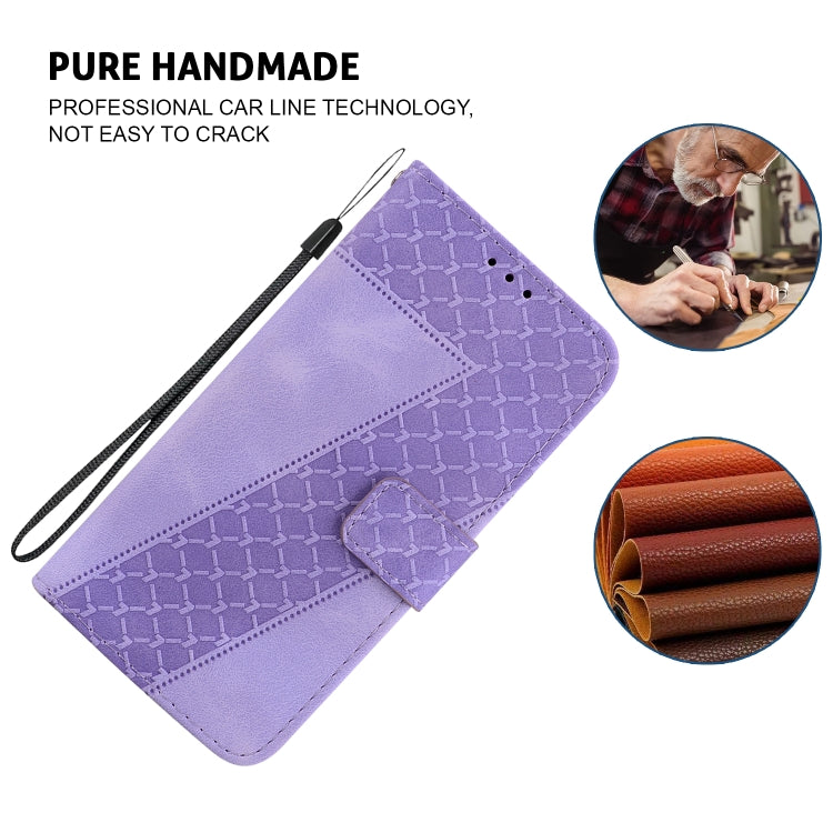 For iPhone 16 Seven-shaped Embossed Leather Phone Case(Purple) - iPhone 16 Cases by PMC TechLife | Online Shopping South Africa | PMC TechLife | Buy Now Pay Later Mobicred