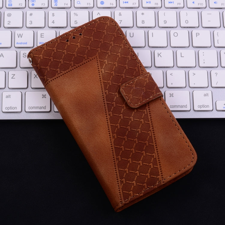 For iPhone 16 Seven-shaped Embossed Leather Phone Case(Brown) - iPhone 16 Cases by PMC Jewellery | Online Shopping South Africa | PMC Jewellery | Buy Now Pay Later Mobicred