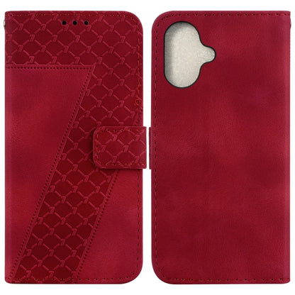 For iPhone 16 Seven-shaped Embossed Leather Phone Case(Red) - iPhone 16 Cases by PMC Jewellery | Online Shopping South Africa | PMC Jewellery | Buy Now Pay Later Mobicred