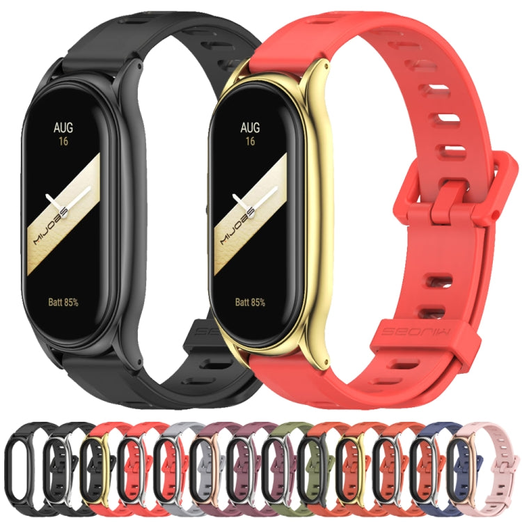 For Xiaomi Mi Band 8 Mijobs Plus Case Flat Hole Silicone Watch Band(Orange Black) - free shipping - PMc TechLife - Order now!
