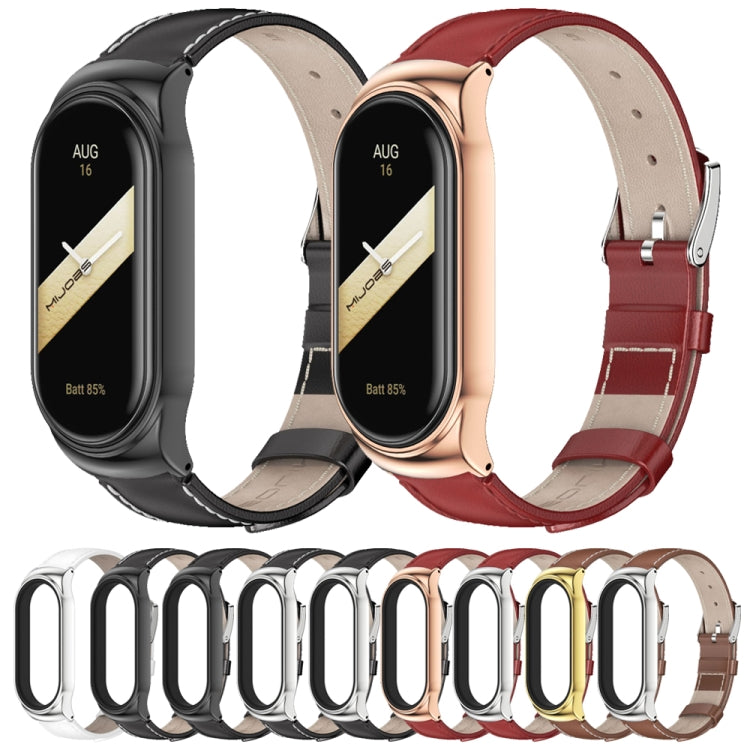 For Xiaomi Mi Band 8 Mijobs CS Case Genuine Leather Top Layer Cowhide Watch Band(Red Silver) - free shipping - PMc TechLife - Order now!