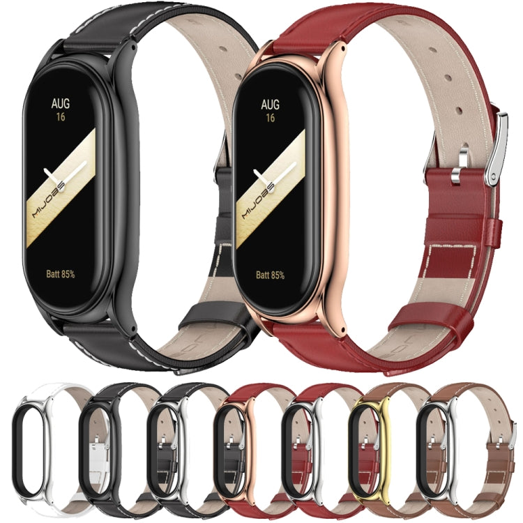 For Xiaomi Mi Band 8 Mijobs Plus Case Genuine Leather Watch Band(Red Silver) - free shipping - PMc TechLife - Order now!
