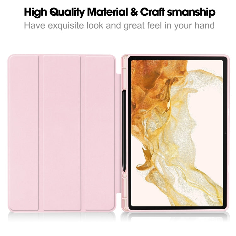 For Samsung Galaxy Tab S9+ 3-Fold Pure Color TPU Smart Leather Tablet Case with Pen Slot(Pink) - Galaxy Tab S9+ Cases by PMC Jewellery | Online Shopping South Africa | PMC Jewellery | Buy Now Pay Later Mobicred