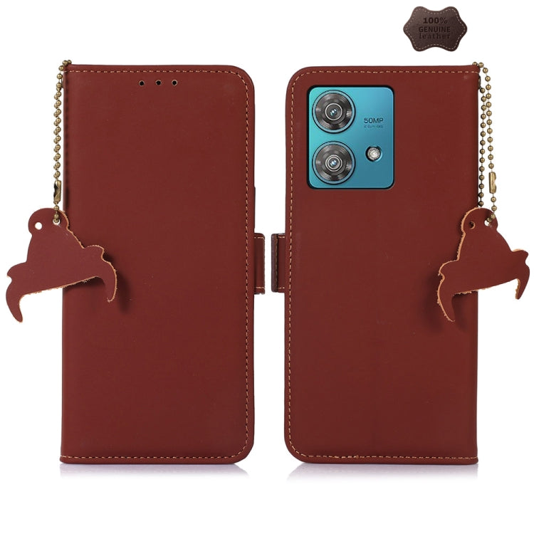 For Motorola Edge 40 Neo Genuine Leather Magnetic RFID Leather Phone Case(Coffee) - Motorola Cases by PMC TechLife | Online Shopping South Africa | PMC TechLife | Buy Now Pay Later Mobicred