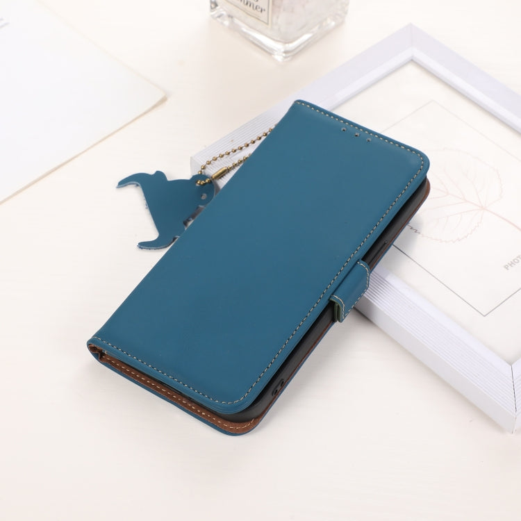 For Motorola Moto G34 Genuine Leather Magnetic RFID Leather Phone Case(Blue) - Motorola Cases by PMC TechLife | Online Shopping South Africa | PMC TechLife | Buy Now Pay Later Mobicred
