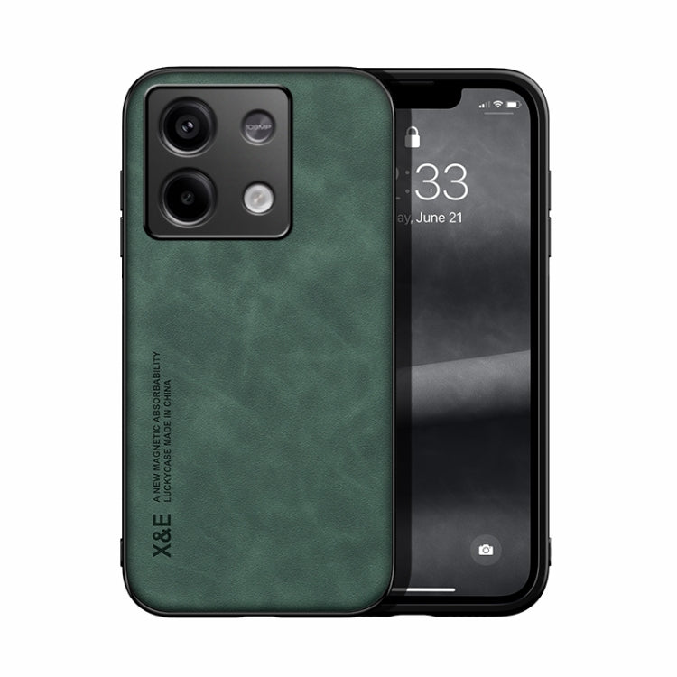 For Xiaomi Redmi Note 13 5G Skin Feel Magnetic Leather Back Phone Case(Green) - Note 13 Cases by PMC TechLife | Online Shopping South Africa | PMC TechLife | Buy Now Pay Later Mobicred