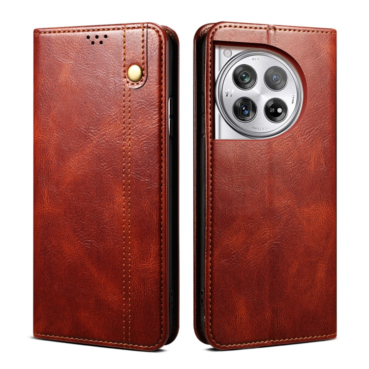 For OnePlus 12 Oil Wax Crazy Horse Texture Leather Phone Case(Brown) - OnePlus Cases by PMC TechLife | Online Shopping South Africa | PMC TechLife