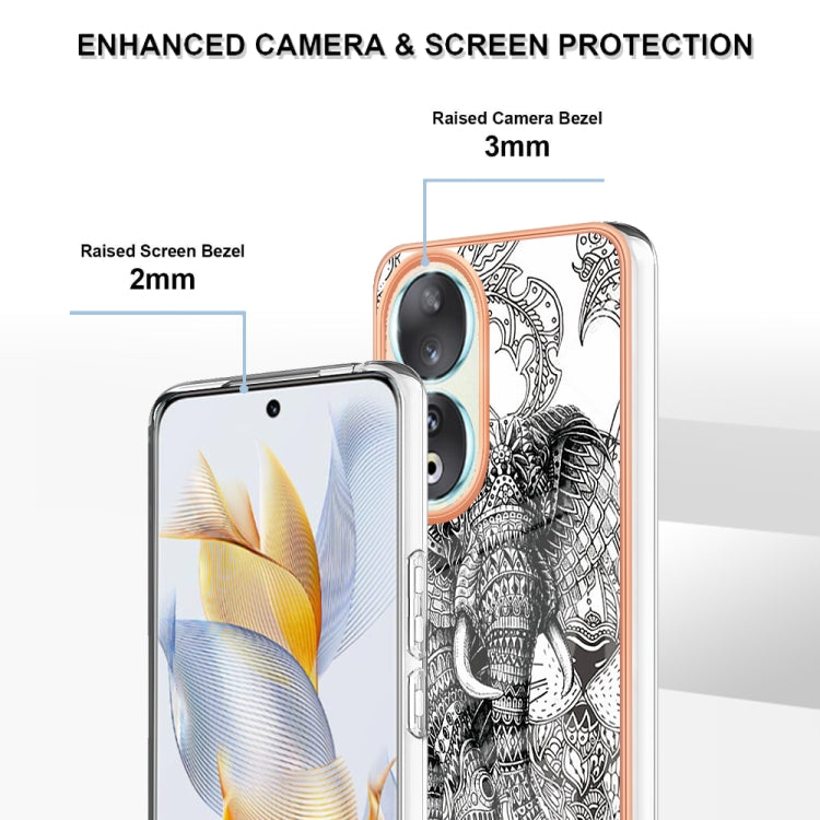 For Honor 90 5G Electroplating Marble Dual-side IMD Phone Case(Totem Elephant) - Honor Cases by PMC TechLife | Online Shopping South Africa | PMC TechLife | Buy Now Pay Later Mobicred