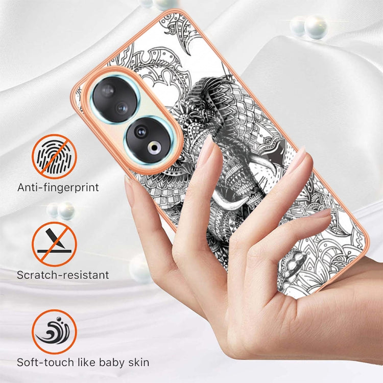 For Honor 90 5G Electroplating Marble Dual-side IMD Phone Case(Totem Elephant) - Honor Cases by PMC TechLife | Online Shopping South Africa | PMC TechLife | Buy Now Pay Later Mobicred