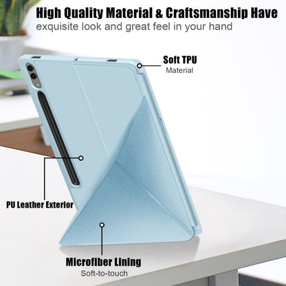 For Samsung Galaxy Tab S9 Cloth Texture Multi-folding Horizontal Flip Leather Tablet Case(Sky Blue) - Galaxy Tab S9 Cases by PMC Jewellery | Online Shopping South Africa | PMC Jewellery | Buy Now Pay Later Mobicred