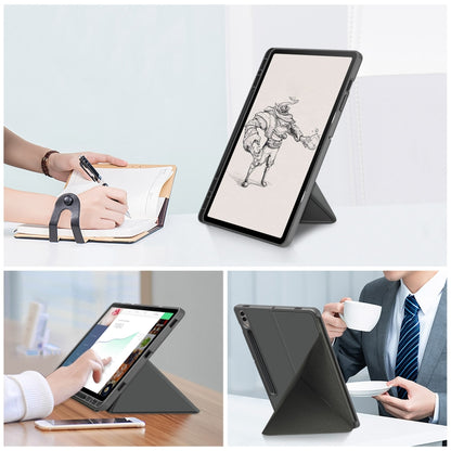 For Samsung Galaxy Tab S9+ Cloth Texture Multi-folding Horizontal Flip Leather Tablet Case(Grey) - Galaxy Tab S9+ Cases by PMC Jewellery | Online Shopping South Africa | PMC Jewellery | Buy Now Pay Later Mobicred