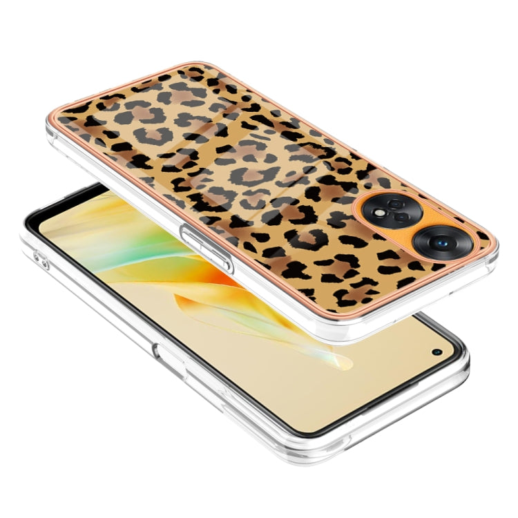 For OPPO Reno8 T 4G Electroplating Marble Dual-side IMD Phone Case(Leopard Print) - OPPO Cases by PMC Jewellery | Online Shopping South Africa | PMC Jewellery | Buy Now Pay Later Mobicred