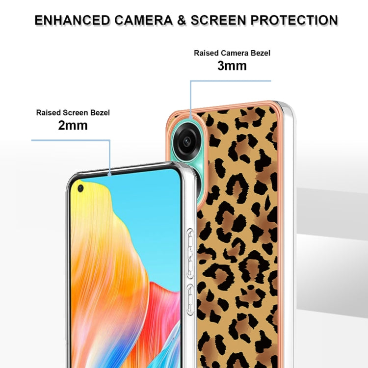 For OPPO A78 4G Electroplating Marble Dual-side IMD Phone Case(Leopard Print) - OPPO Cases by PMC TechLife | Online Shopping South Africa | PMC TechLife | Buy Now Pay Later Mobicred