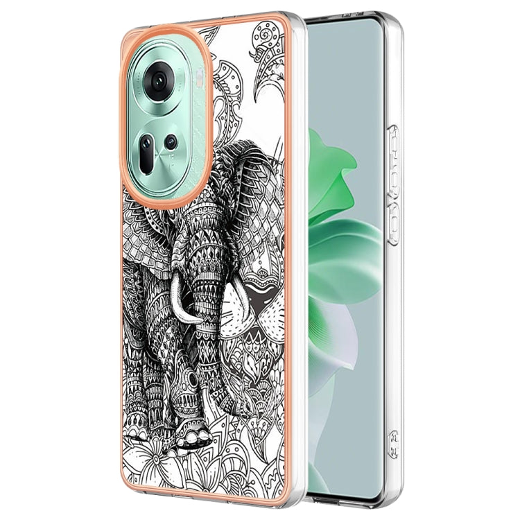 For OPPO Reno11 5G Global Electroplating Marble Dual-side IMD Phone Case(Totem Elephant) - Reno11 Cases by PMC Jewellery | Online Shopping South Africa | PMC Jewellery | Buy Now Pay Later Mobicred