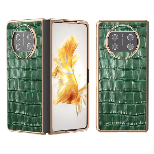 For Huawei Mate X3 Electroplating Crocodile Texture Genuine Leather Phone Case(Green) - Huawei Cases by PMC Jewellery | Online Shopping South Africa | PMC Jewellery | Buy Now Pay Later Mobicred