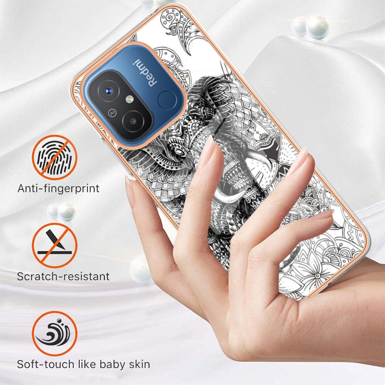For Xiaomi Redmi 12C / 11A 4G Electroplating Marble Dual-side IMD Phone Case(Totem Elephant) - Xiaomi Cases by PMC TechLife | Online Shopping South Africa | PMC TechLife | Buy Now Pay Later Mobicred