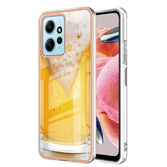 For Xiaomi Redmi Note 12 4G Electroplating Marble Dual-side IMD Phone Case(Draft Beer) - Xiaomi Cases by PMC Jewellery | Online Shopping South Africa | PMC Jewellery | Buy Now Pay Later Mobicred