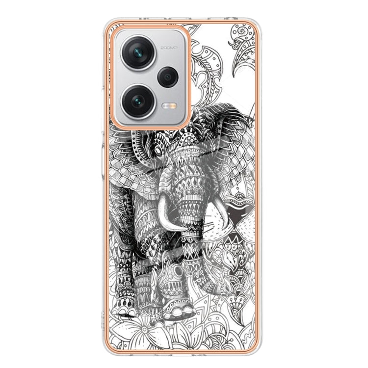 For Xiaomi Redmi Note 12 Pro+ Global Electroplating Marble Dual-side IMD Phone Case(Totem Elephant) - Xiaomi Cases by PMC TechLife | Online Shopping South Africa | PMC TechLife | Buy Now Pay Later Mobicred