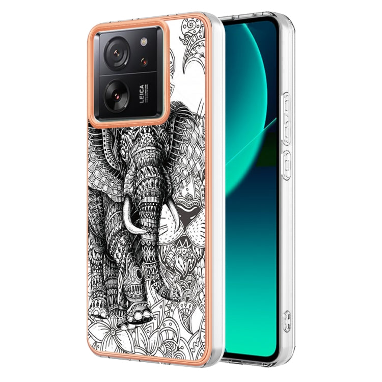 For Xiaomi 13T/13T Pro Electroplating Marble Dual-side IMD Phone Case(Totem Elephant) - Xiaomi Cases by PMC TechLife | Online Shopping South Africa | PMC TechLife | Buy Now Pay Later Mobicred